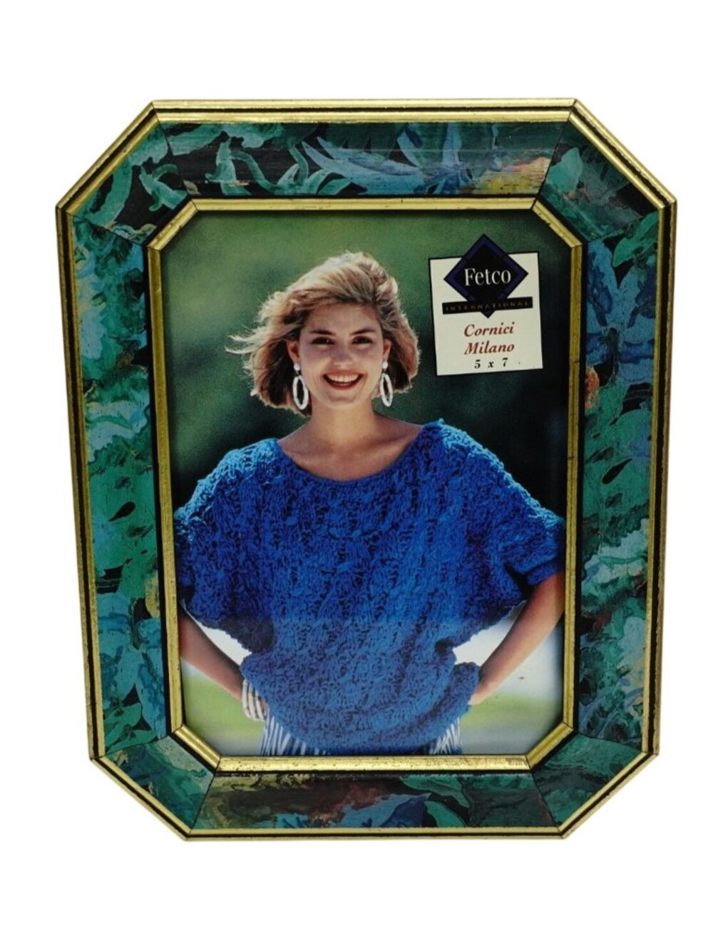 Fetco Picture Frame Cornici Milano 5x7 Photo Black Green Leaf Border Vintage 90s
